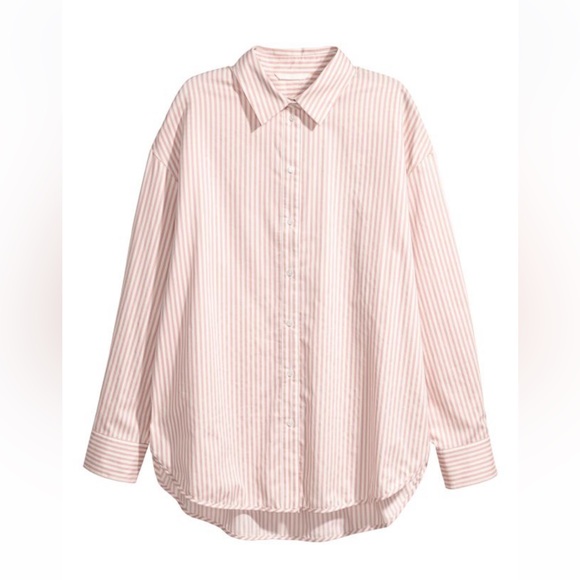 H&M pink and white striped blouse 100% cotton. - Picture 1 of 4